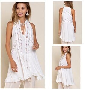 lace Paneled Ruffle Detailed Sleeveless Swing Top
